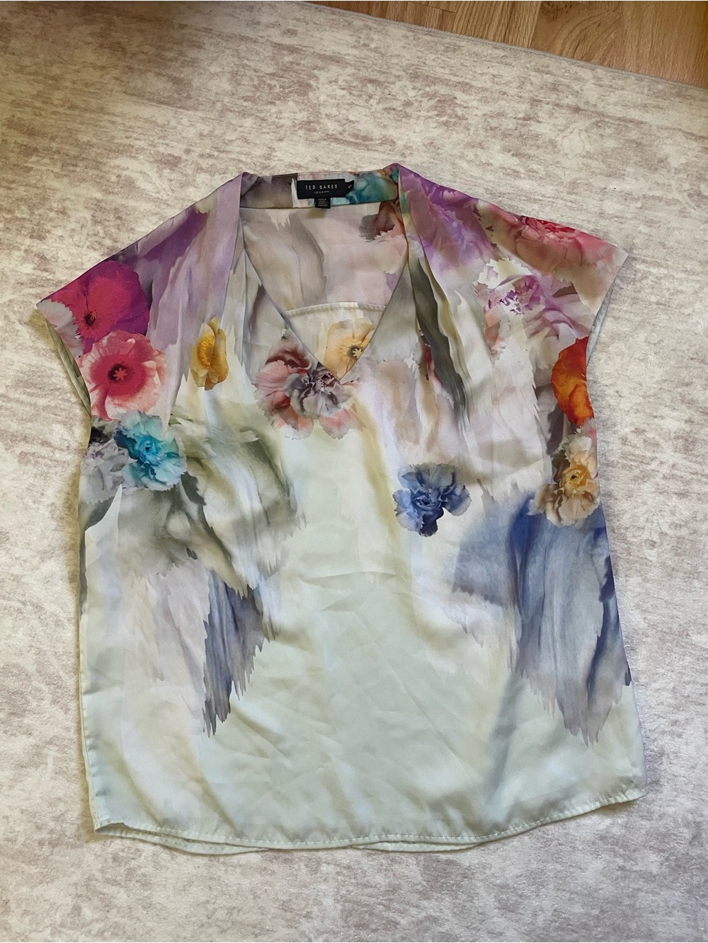 Ted Baker Multicolor Watercolor Floral V-Neck Cap Sleeve Blouse